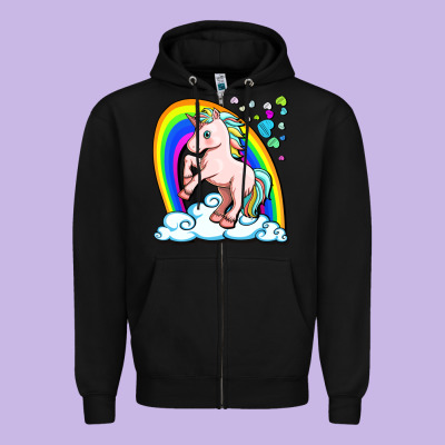 Cute Unicorn With Rainbow Zipper Hoodie Designed By Fadigitalartstudio