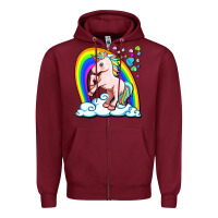 Burgundy cute unicorn with rainbow Zipper Hoodie - FaDigitalArtStudio