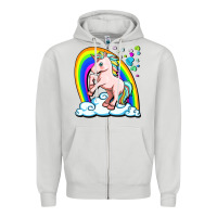 Dove Grey cute unicorn with rainbow Zipper Hoodie - FaDigitalArtStudio