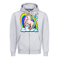Heather Grey cute unicorn with rainbow Zipper Hoodie - FaDigitalArtStudio