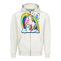 Oatmeal Heather cute unicorn with rainbow Zipper Hoodie - FaDigitalArtStudio