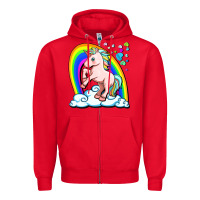 Red cute unicorn with rainbow Zipper Hoodie - FaDigitalArtStudio