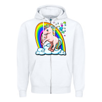 White cute unicorn with rainbow Zipper Hoodie - FaDigitalArtStudio