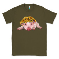 Army Green baby pig with sunflower headband Classic Tee - RanaPortraitStore