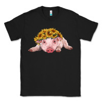 Black baby pig with sunflower headband Classic Tee - RanaPortraitStore