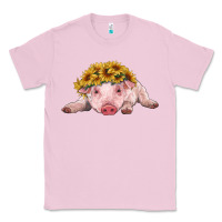 Bubblegum Pink baby pig with sunflower headband Classic Tee - RanaPortraitStore