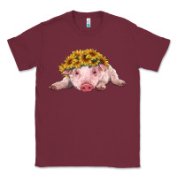 Burgundy baby pig with sunflower headband Classic Tee - RanaPortraitStore