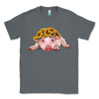 Charcoal Heather baby pig with sunflower headband Classic Tee - RanaPortraitStore