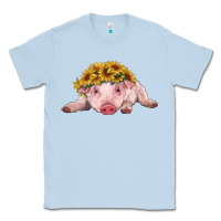 Dusty Blue baby pig with sunflower headband Classic Tee - RanaPortraitStore