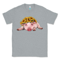 Heather Grey baby pig with sunflower headband Classic Tee - RanaPortraitStore