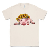 Natural baby pig with sunflower headband Classic Tee - RanaPortraitStore