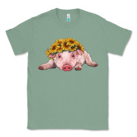 Sage baby pig with sunflower headband Classic Tee - RanaPortraitStore
