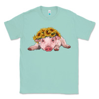 Seafoam baby pig with sunflower headband Classic Tee - RanaPortraitStore