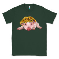 Sports Green baby pig with sunflower headband Classic Tee - RanaPortraitStore