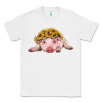 White baby pig with sunflower headband Classic Tee - RanaPortraitStore