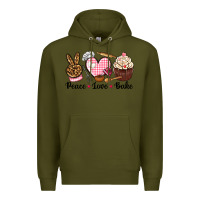 Army Green peace love bake Premium Hoodie - NancyCooperArtShop