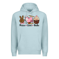 Blue Mist peace love bake Premium Hoodie - NancyCooperArtShop