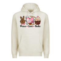 Oatmeal Heather peace love bake Premium Hoodie - NancyCooperArtShop