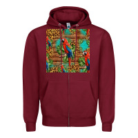 Burgundy macaw parrot seamless pattern Zipper Hoodie - HRA Design Shop