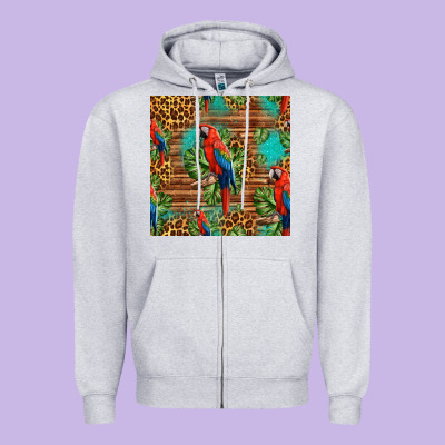 Macaw Parrot Seamless Pattern Zipper Hoodie Designed By Hra Design Shop