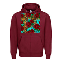 Burgundy leopard roses seamless pattern Zipper Hoodie - HRA Design Shop