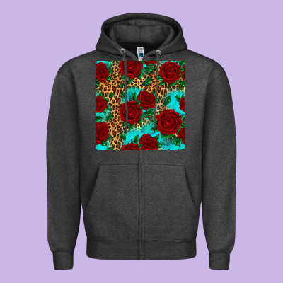 Leopard Roses Seamless Pattern Zipper Hoodie Designed By Hra Design Shop