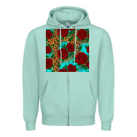 Seafoam leopard roses seamless pattern Zipper Hoodie - HRA Design Shop