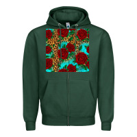 Sports Green leopard roses seamless pattern Zipper Hoodie - HRA Design Shop