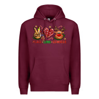 Burgundy peace love reindeer christmas Premium Hoodie - NancyCooperArtShop