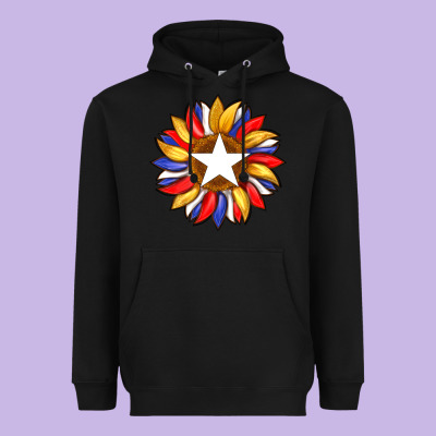 American Flag And Sunflower With Star Heavyweight Hoodie Designed By Artiststas