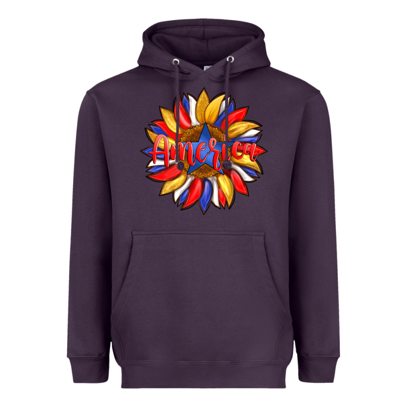 America With American Flag Colors And Sunflower With Star Heavyweight Hoodie by Artiststas | Teevron
