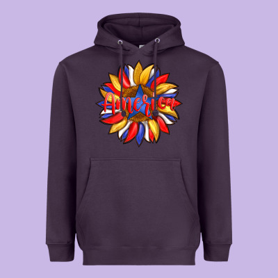 America With American Flag Colors And Sunflower With Star Heavyweight Hoodie Designed By Artiststas