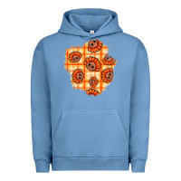 Pigment Pebble Blue Thanksgiving Turkey With Tartan Patch Urban Hoodie - BundleAndBundleShop