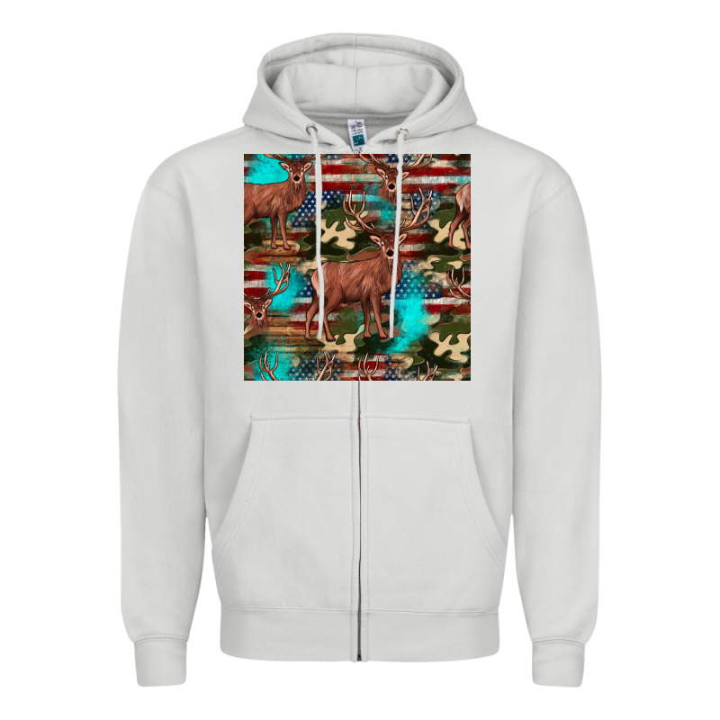 Hunting Deer American Flag Seamless Pattern Zipper Hoodie by HRA Design Shop | Teevron