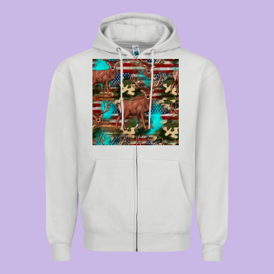 Hunting Deer American Flag Seamless Pattern Zipper Hoodie Designed By Hra Design Shop
