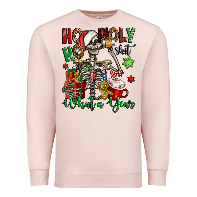 Ho Ho Holy Shit What A Year Christmas Skeleton Premium Sweatshirt by Jasminsmagicworld | Teevron