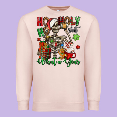 Ho Ho Holy Shit What A Year Christmas Skeleton Premium Sweatshirt Designed By Jasminsmagicworld