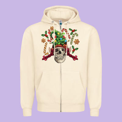 Elf Skull Zipper Hoodie Designed By Fadigitalartstudio