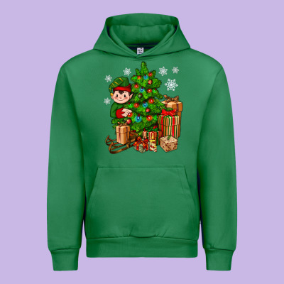Christmas Elf With Gift Urban Hoodie Designed By Bundleandbundleshop