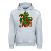 Heather Grey Christmas Elf With Gift Urban Hoodie - BundleAndBundleShop