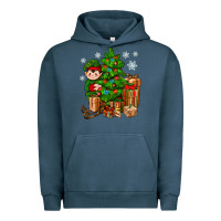 Pigment Midnight Navy Christmas Elf With Gift Urban Hoodie - BundleAndBundleShop