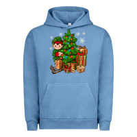 Pigment Pebble Blue Christmas Elf With Gift Urban Hoodie - BundleAndBundleShop
