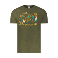 Vintage Olive with god all things are possible with cross Vintage Tee - texasbilliewilder