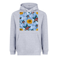 Heather Grey patriotic stars and sunflower Heavyweight Hoodie - BundleAndBundleShop