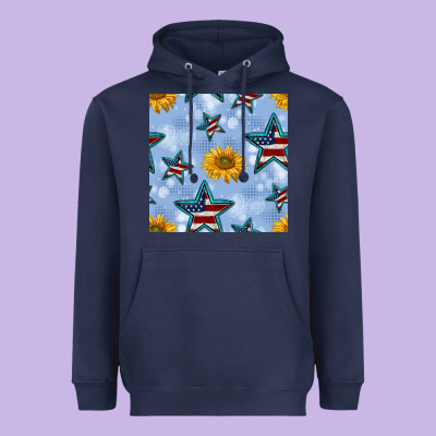 Patriotic Stars And Sunflower Heavyweight Hoodie Designed By Bundleandbundleshop