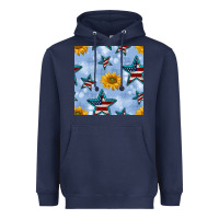 Navy patriotic stars and sunflower Heavyweight Hoodie - BundleAndBundleShop