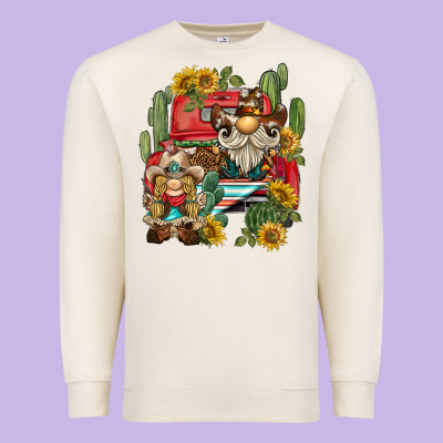 Western Gnome Truck Cactus Sunflower Premium Sweatshirt Designed By Barkaloodesign