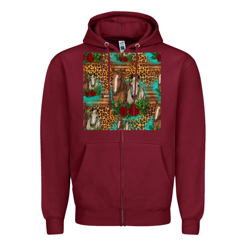 Horses With Roses Seamless Pattern Zipper Hoodie by HRA Design Shop | Teevron
