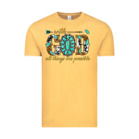 Vintage Mustard with god all things are possible with gemstone Vintage Tee - texasbilliewilder
