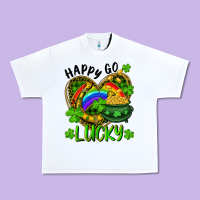 Urban Heavy Tee Happy Go Lucky Pot Of Gold And Rainbow Heart